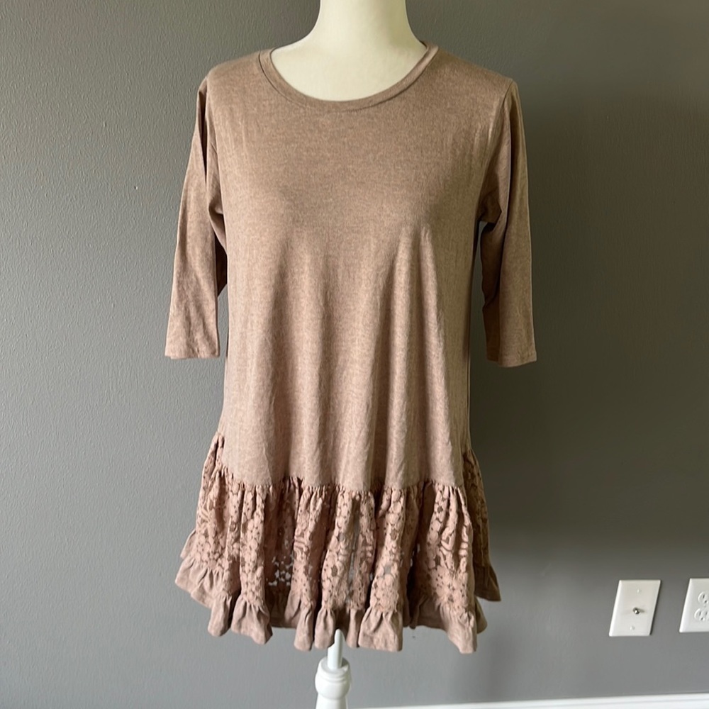 Easel Light Brown Lace Tunic Shirt